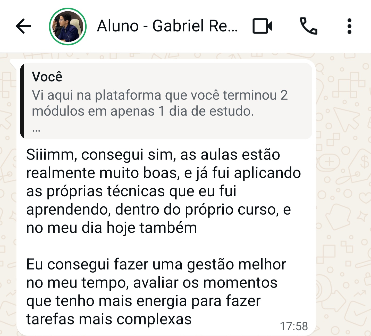 Depoimento real via WhatsApp — Gabriel Renan